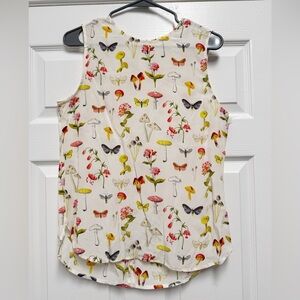 Equipment femme 100% Silk Ivory Cottagecore Sleeveless Top Mushroom Butterfly -S